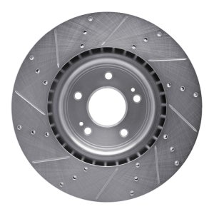 Hyundai Genesis Coupe Brake Rotor (1) - Front Right - R1 Concepts - Drilled & Slotted - Silver - `10-`16